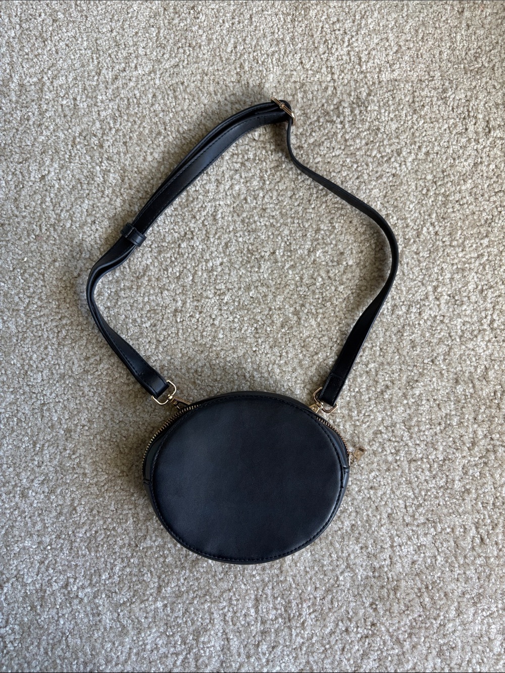 Black Round Crossbody Bag - Minimal Leather Shoulder Bag